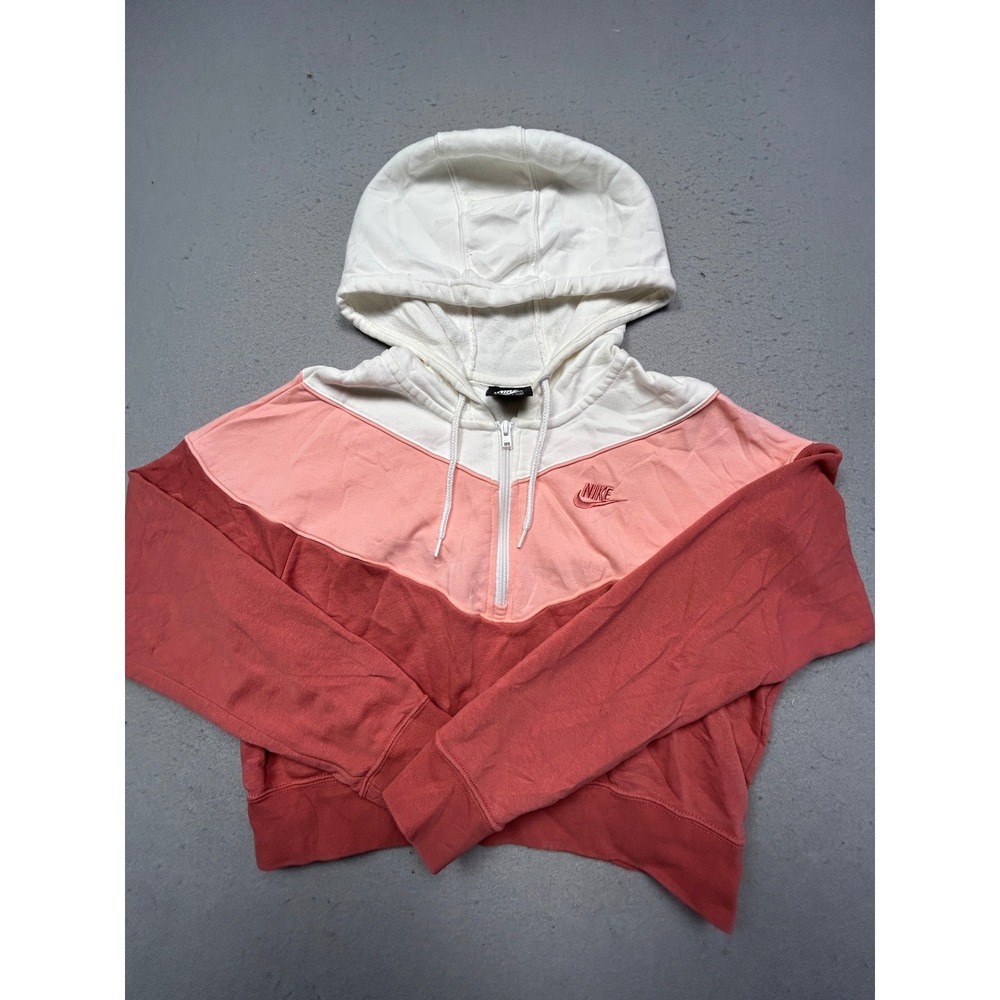 Nike Heritage Hoodie Cotton Blend Colorblock Pink White Medium Womens